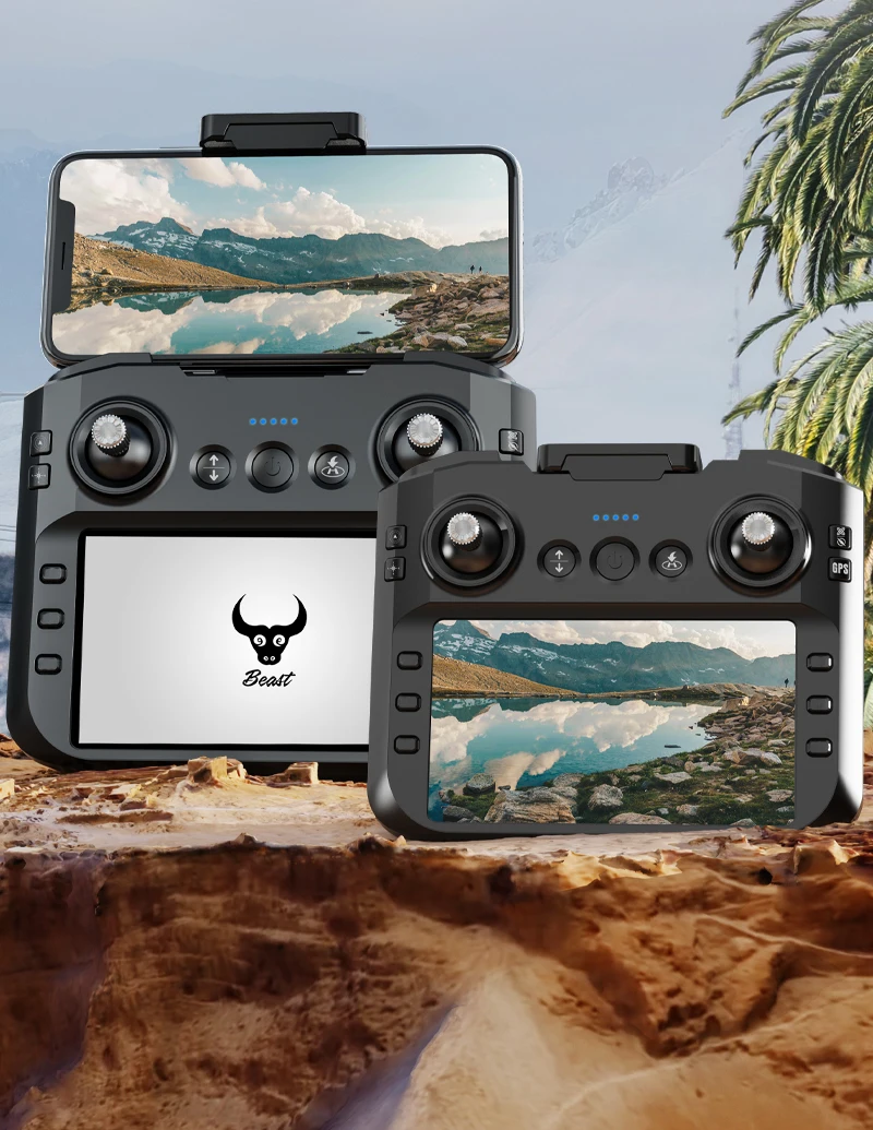 Comando do SG109 PRO MAX com suporte para smartphone em ambiente de aventura Comando do SG109 PRO MAX com suporte para smartphone em ambiente de aventura